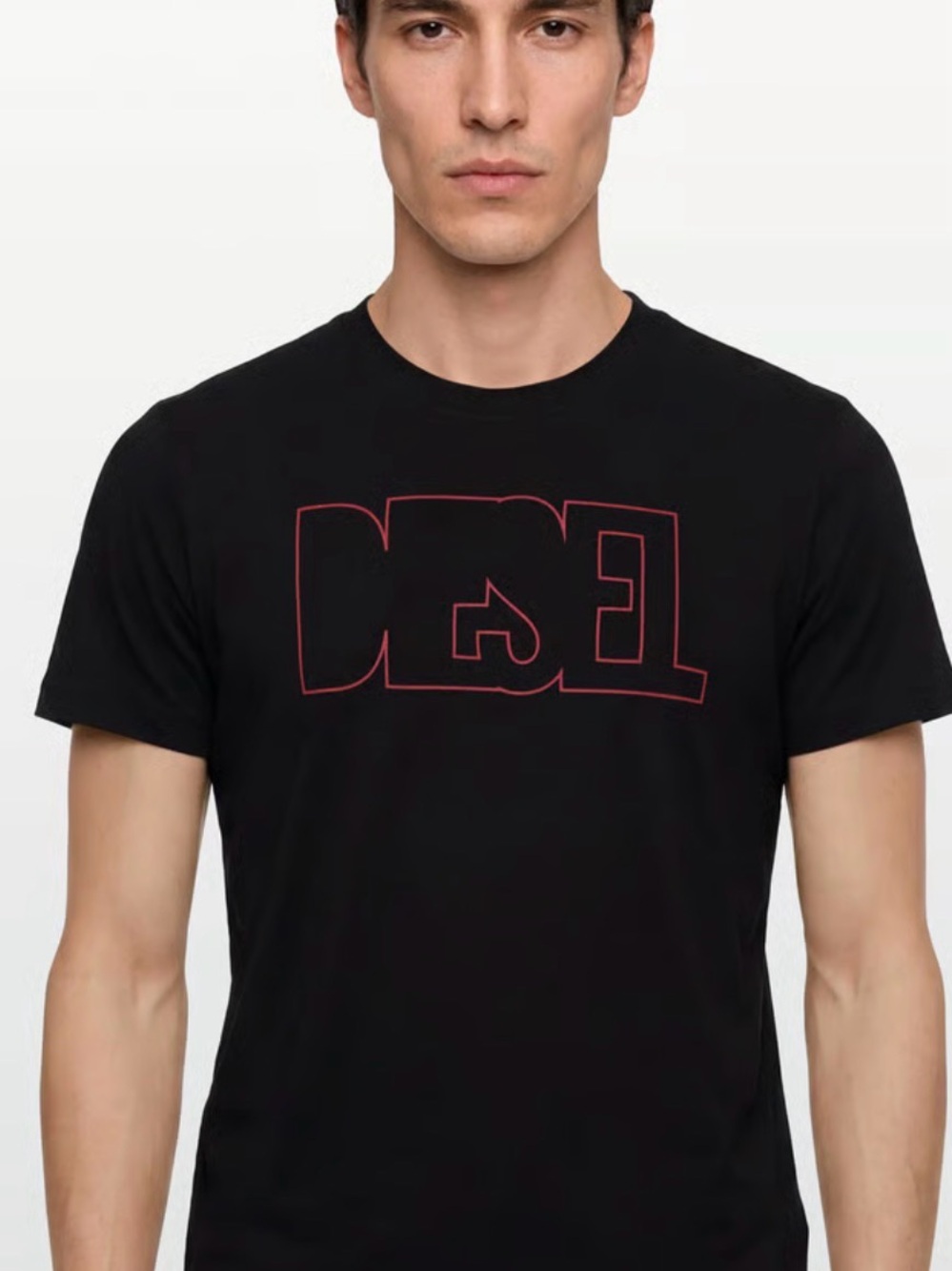 Diesel Black Tee with Red Outline Logo